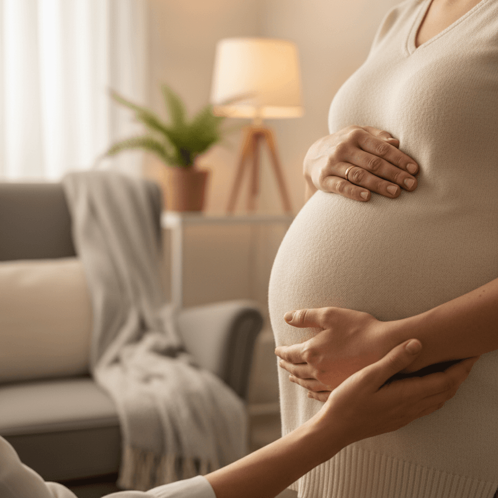 Doula talking with a pregnant woman on a birth ball